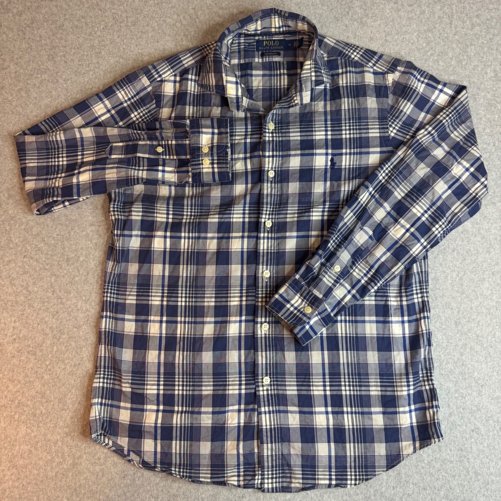 Polo Ralph Lauren Performance Mens Blue Plaid Button Down Shirt Medium - Picture 3 of 8
